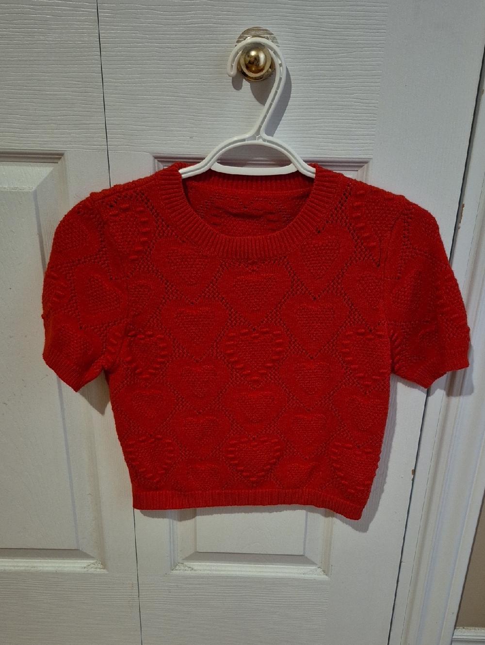 Cider Red Heart-Knit Crop Top